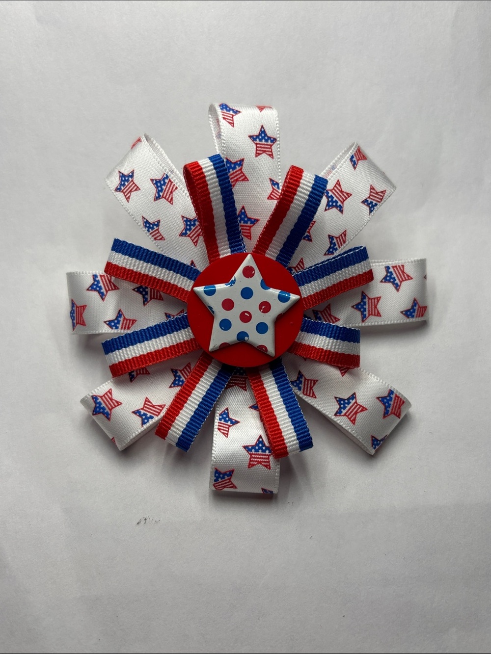 Patriotic Star Ribbon Hair Bow - Red White Blue